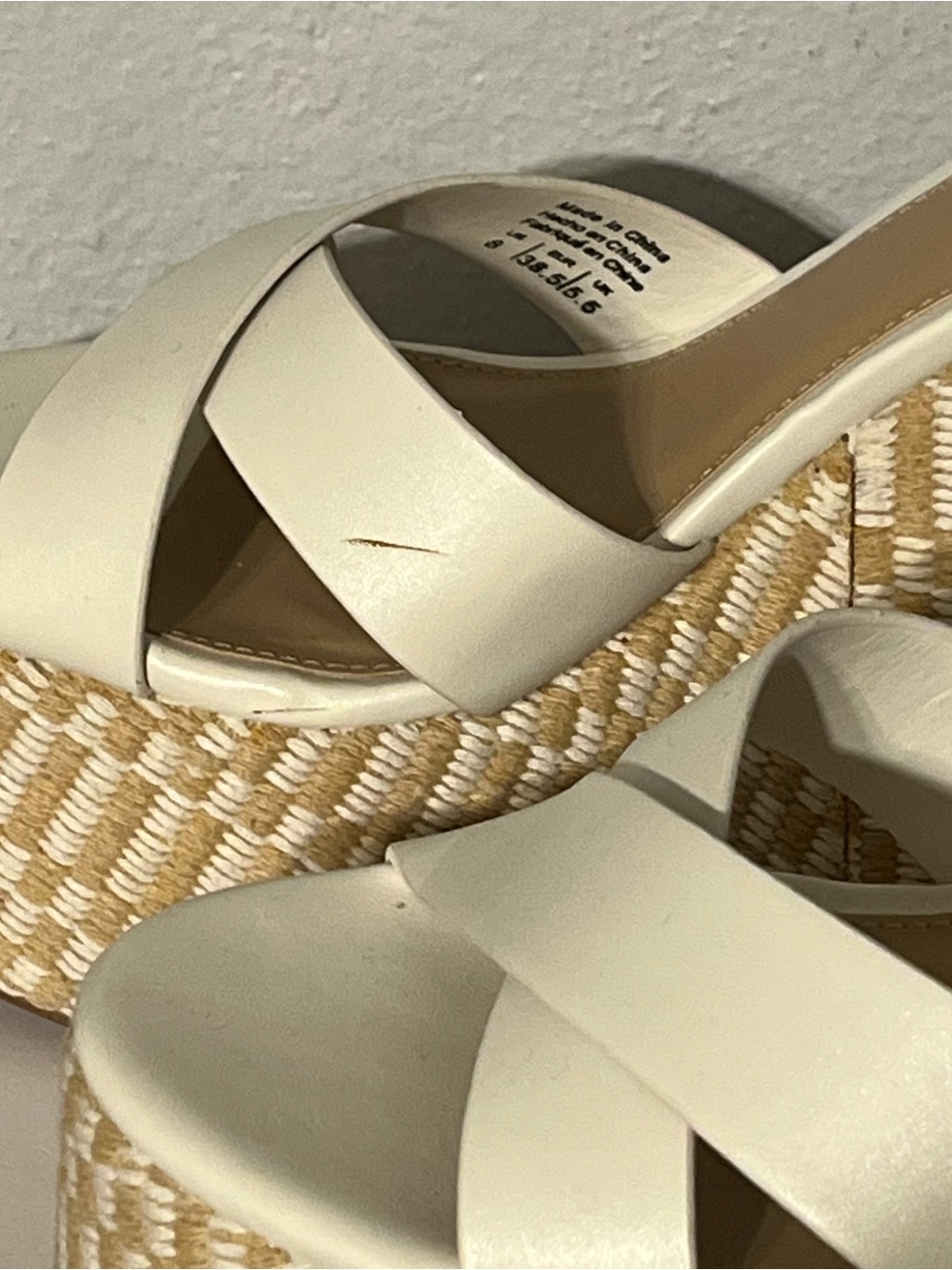 ALDO Cream Woven Raffia Platform Ankle-Strap Wedges Sz 8 - Picture 9 of 9